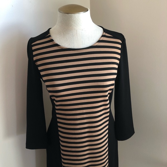 Spense Tan/Black Panel Stripe Long Sleeve Dress - Picture 3 of 8